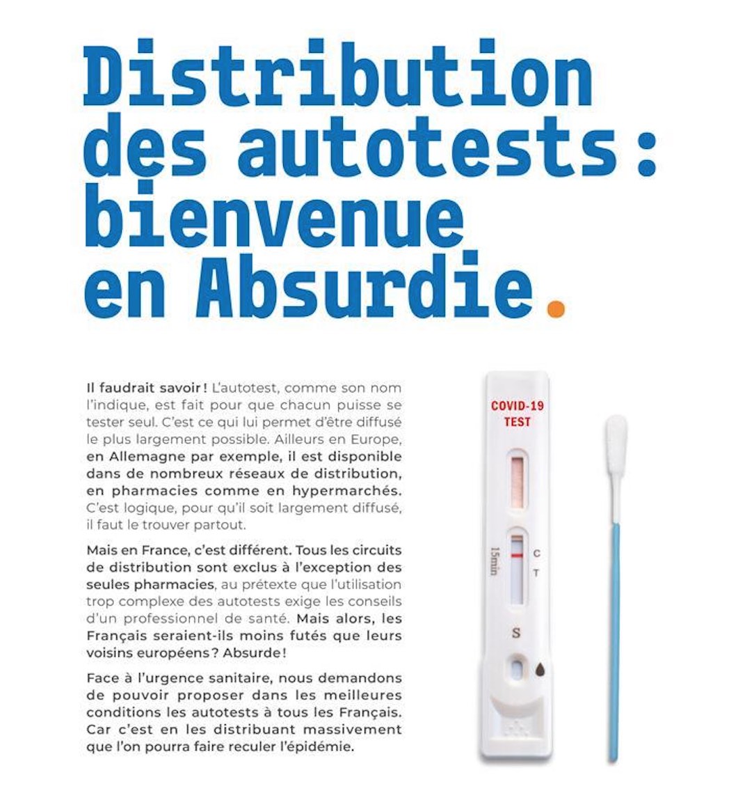 Auto-tests disponibles uniquement en pharmacie : on marche (encore) sur la tête ! Auto-test Covid pas cher