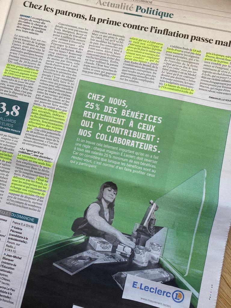 Il n'y a pas que la "Prime Castex" : chez E.Leclerc, 25% des bénéfices sont distribués aux salariés Prime E.Leclerc