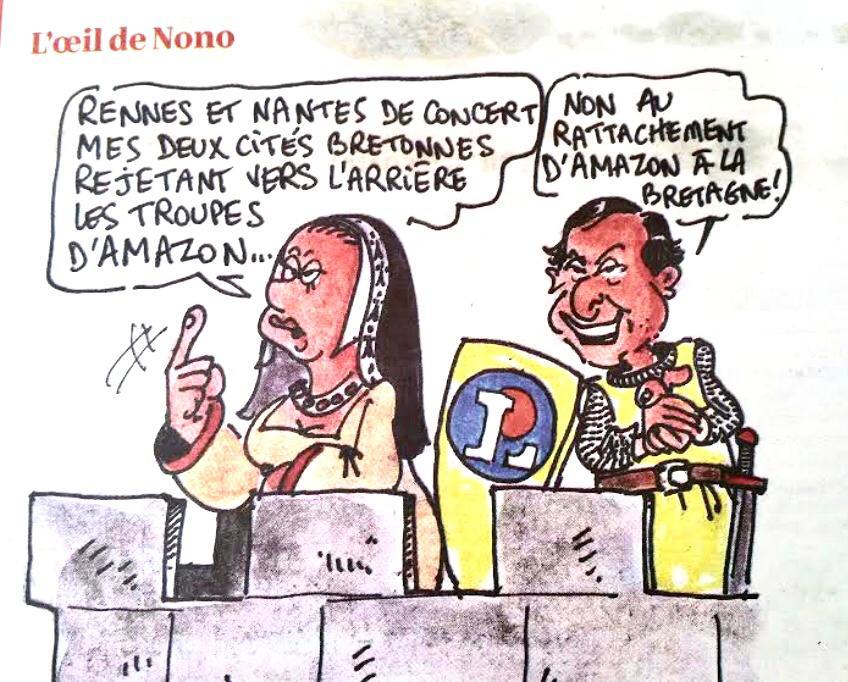 Me voilà croqué en chevalier anti-Amazon dans Le Télégramme ! Caricature Le Télégramme