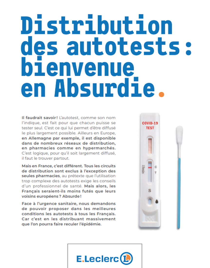 A quand les auto-tests pour tous dans les hypermarchés ? Auto-test chez E.Leclerc