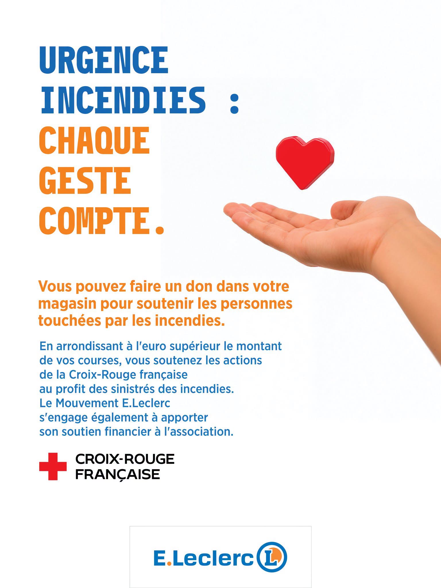 Incendies : E.Leclerc et la Croix-Rouge française unissent leurs forces. 