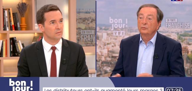 Pouvoir d'achat, carburant : Michel-Edouard Leclerc invité de "Bonjour !" sur TF1.